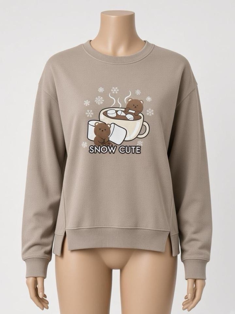 Snow Cute Taupe Graphic Sweatshirt - Women